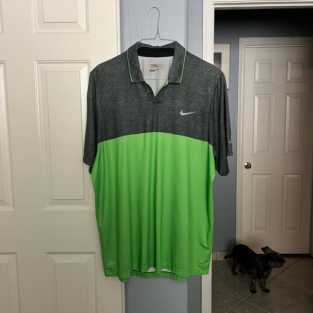 Nike Men's Charcoal and Lime Polo Shirt